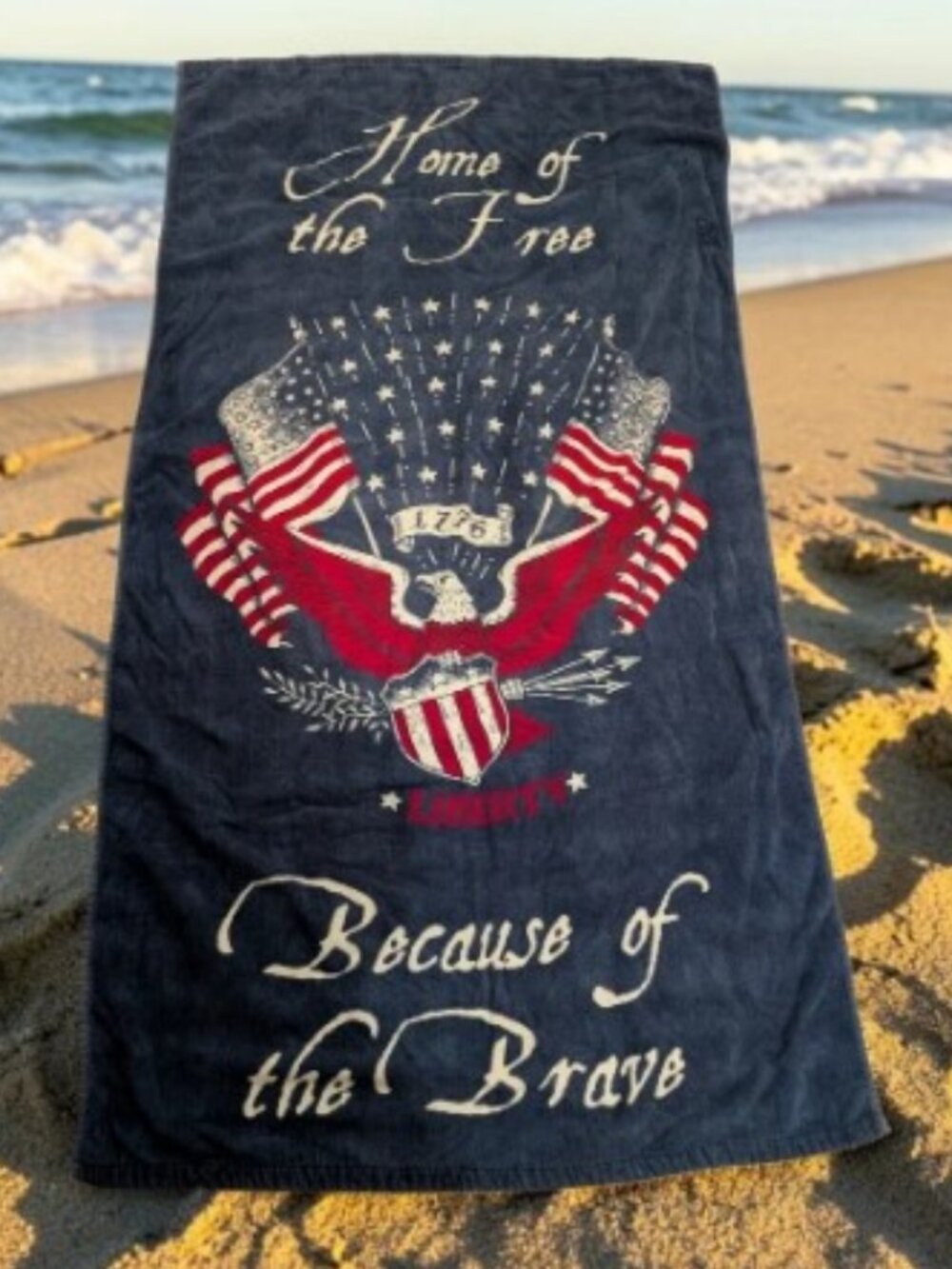 Patriotic "Home of the Free" Navy Blue Beach Towel